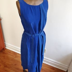 Anthropologie side ruffle cinched sleeveless blue dress size 0